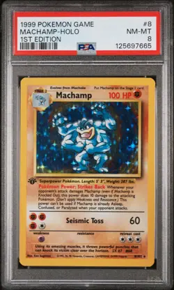 1999 POKEMON BASE SET 1ST EDITION #8 MACHAMP-HOLO PSA 8 - Image 1