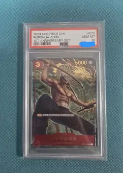 PSA 10 Roronoa Zoro OP01-025 1st Anniversary Set Promo ONE PIECE Card Chinese JP - Image 1