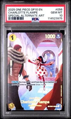 2025 ONE PIECE OP10-056 CHARLOTTE FLAMPE SPECIAL ALTERNATE ART English PSA 10 - Image 1