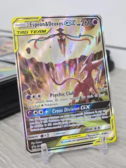 Pokemon Card TCG Espeon & Deoxys GX SM240 Black Star Promo Full Art Holo NM - Image 1