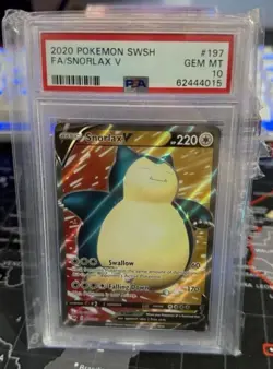 2020 POKEMON CARD SWORD & SHIELD #197 FULL ART/SNORLAX V PSA 10 GEM MINT - Image 1
