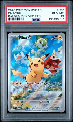 2023 POKEMON SVP EN-SV BLACK STAR PROMO #027 PIKACHU PALDEA EVOLVED ETB PSA 10 - Image 1