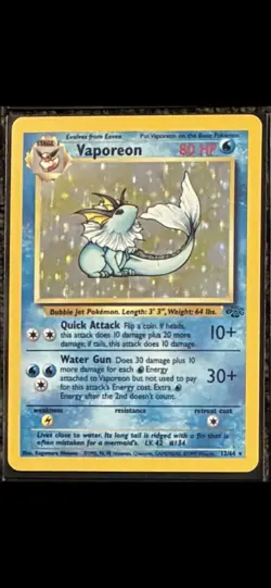 Vaporeon 1999 Pokemon Jungle Unlimited Holo Rare 12/64 English NM - Image 1