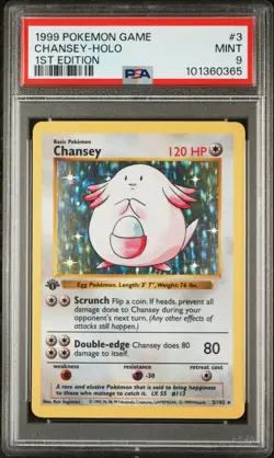 Pokemon 1st Edition Chansey 003/102 - PSA 9 MINT - Base Set Shadowless 100 CERT - Image 1