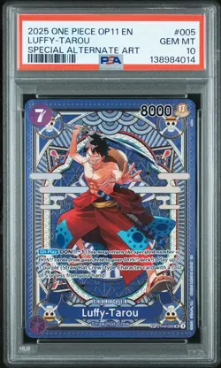 2025 ONE PIECE OP11-A FIST OF DIVINE SPEED SPECIAL ALT ART LUFFY-TAROU PSA 10 - Image 1