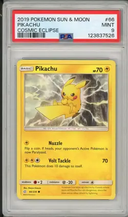 2019 Pokemon Sun & Moon Cosmic Eclipse Pikachu #66 PSA 9 - Image 1