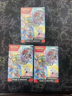 Lot (3) Pokemon Card TCG Journey Together Booster Bundle Boxes Sealed 18 Packs - Image 1