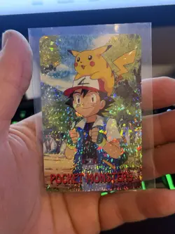 Pokemon Pocket Monsters Ash & Pikachu Vintage Prism Holo Card Japanese NM - Image 1