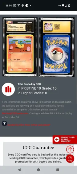 (POP 10) CGC 10 PRISTINE Pokemon EX Crystal Guardians Numel 59/100 Card - Image 4