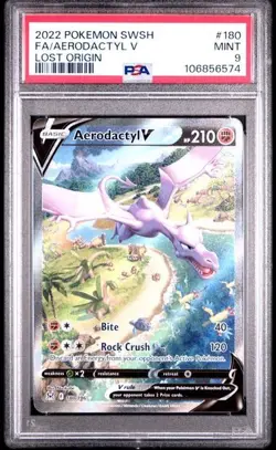 Pokemon PSA 9 Aerodactyl V 180/196 Alternate Art Full Art Lost Origin Mint - Image 1