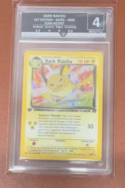 POKEMON TCG DARK RAICHU 1ST EDITION 83/82 TEAM ROCKET RARE HOLO GG GRADE 4 SWIRL - Image 1