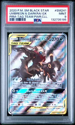 2020 POKEMON SM BLACK STAR PROMO TAG TEAM POWERS COLL UMBREON & DARKRAI GX PSA 9 - Image 1
