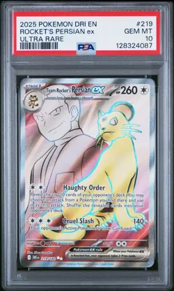 2025 POKEMON DRI EN-DESTINED RIVALS ULTRA RARE TEAM ROCKET'S PERSIAN EX PSA 10 - Image 1