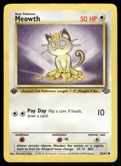 Meowth #56/64 Pokemon Jungle 1st Edition MP - Image 1