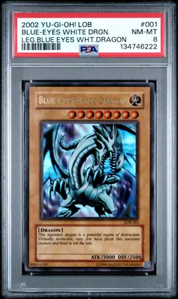 Blue Eyes White Dragon LOB-001 Ultra Rare unlimited 2002 OG Yugioh PSA 8 *222 - Image 1
