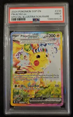 Pokemon 2024 SSP en Pikachu EX Special Illustration Rare PSA 9 Mint #238 Graded - Image 1