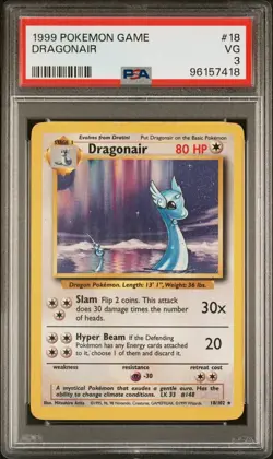 1999 POKEMON BASE SET UNLIMITED #18 DRAGONAIR PSA 3 - Image 1