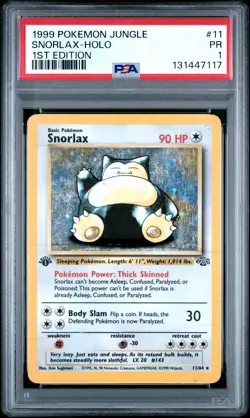 1999 POKEMON JUNGLE 1ST EDITION #11 SNORLAX-HOLO PSA 1 - Image 1