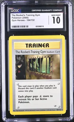 CGC 10 GEM MINT The Rocket's Training Gym Gym Heroes 104/132 Pokemon Card - Image 1