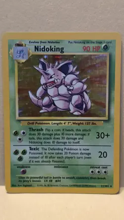 Pokemon TCG Nidoking 11/102 Holo Unlimited Rare Card Base Set MP WOTC - Image 1