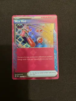 Pokemon TCG Prismatic Evolutions TCG Max Rod Ace Spec Trainer Holo Card 116/131 - Image 1