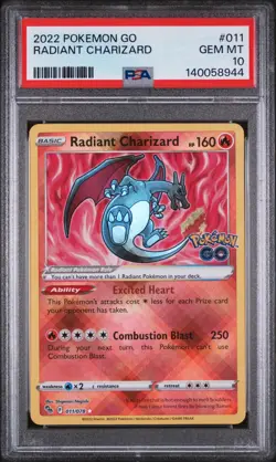 2022 Pokemon GO Radiant Charizard PSA 10 Gem Mint Holo Rare #011/078 - Image 1