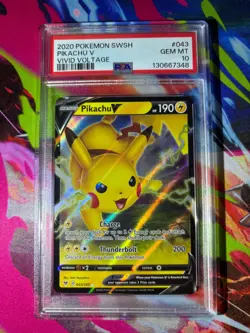 2020 POKEMON SWSH #043 PIKACHU V VIVD VOLTAGE HOLO GEM MINT PSA 10 - Image 1