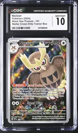 2024 POKEMON SVP EN-SV BLACK STAR PROMO #141 NOCTOWL CGC 10 GEM MINT - Image 1