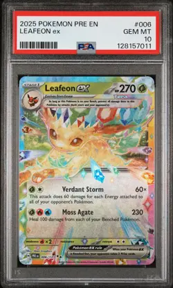 2025 POKEMON PRE EN-PRISMATIC EVOLUTIONS #006 LEAFEON EX PSA 10 - Image 1