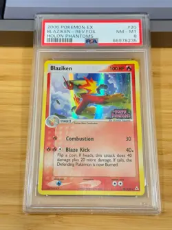 2006 Pokemon Ex Holon Phantoms 20 Blaziken Rev. Foil PSA 8 NM-MT reverse - Image 1