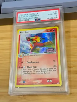 2006 Pokemon Ex Holon Phantoms 20 Blaziken Rev. Foil PSA 8 NM-MT reverse - Image 3