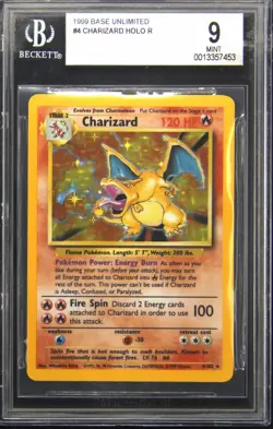 1999 POKEMON BASE SET UNLIMITED CHARIZARD BGS 9 - Image 1