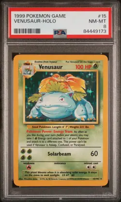 1999 Pokemon Base Set Unlimited Venusaur Holo Rare 15/102 PSA 8 - Image 1