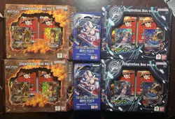 One Piece 14 OP-14 Sleeved Azure Sea’s + 2x Illustration Box Vol 5 And 6 Bundle - Image 1