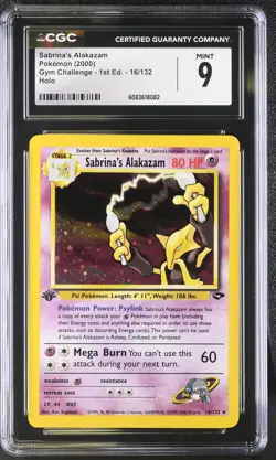 CGC 9 MINT Sabrina's Alakazam Gym Challenge 1st Edition 16/132 Holo Pokemon Card - Image 1