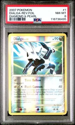 2007 POKEMON DIAMOND & PEARL #1 DIALGA REVERSE HOLO FOIL PSA 8 - Image 1
