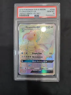 Pokemon Dragonite GX Unified Minds Secret Rare Full Art #248 PSA 10 Gem Mint - Image 1