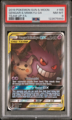 PSA 8 Gengar & Mimikyu GX 165/ 181 Pokemon Sun & Moon Team Up Alt Art - Image 1