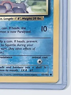 Pokemon Trading Card TCG 1999 Base Set Squirtle 63/102 Unlimited Wizards Coast - Image 3