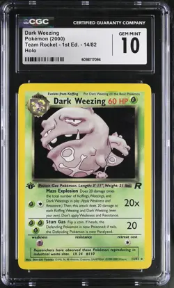 CGC 10 GEM MINT Dark Weezing Team Rocket 1st Edition 14/82 Holo Pokemon Card - Image 1