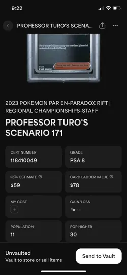 Pop 11 Pokemon Card PSA 8 Professor Turo's Scenario STAFF Regional Promo 171/182 - Image 4