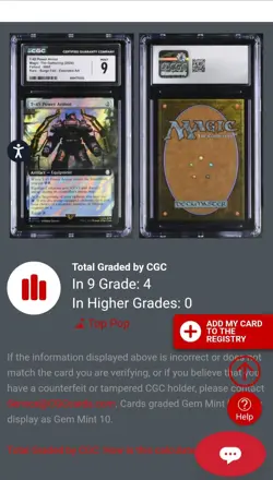 MTG CGC 9 T-45 Power Armor (Extended Art Surge Foil) R 965 UB: Fallout (Low POP) - Image 3