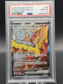 2025 POKEMON DRI EN DESTINED RIVALS ROCKET"S MOLTRES EX ULTRA RARE #208 PSA 10 - Image 1