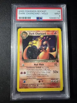 DARK CHARIZARD 2000 POKEMON TEAM ROCKET HOLO RARE 4/82 GRADED PSA 9 MINT - Image 1