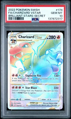 2022 POKEMON SWORD & SHIELD BRILLIANT STARS #174 FULL ART/CHARIZARD VSTAR PSA 10 - Image 1