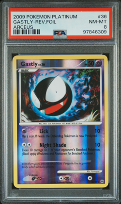 PSA 8 POP 8 2009 POKEMON PLATINUM ARCEUS #36 GASTLY-REV.FOIL ARCEUS - Image 1
