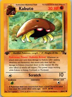 Pokemon TCG Kabuto 50/62 Fossil MP 1st Edition - Image 1