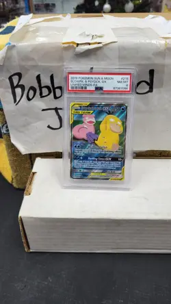 2019 SLOWPOKE & PSYDUCK GX FULL ART UNIFIED MINDS TAG TEAM POKEMON PSA 8 #218 - Image 1