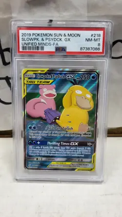 2019 SLOWPOKE & PSYDUCK GX FULL ART UNIFIED MINDS TAG TEAM POKEMON PSA 8 #218 - Image 2