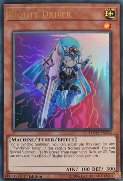 Yugioh Trading Card: Righty Driver DUPO-EN032 1st Ultra Rare Near Mint - Image 1